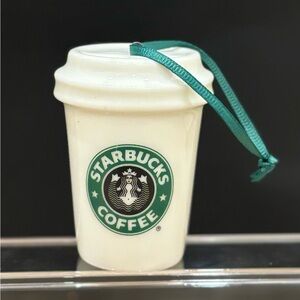 Starbucks White Coffee Cup Ornament with Green Logo